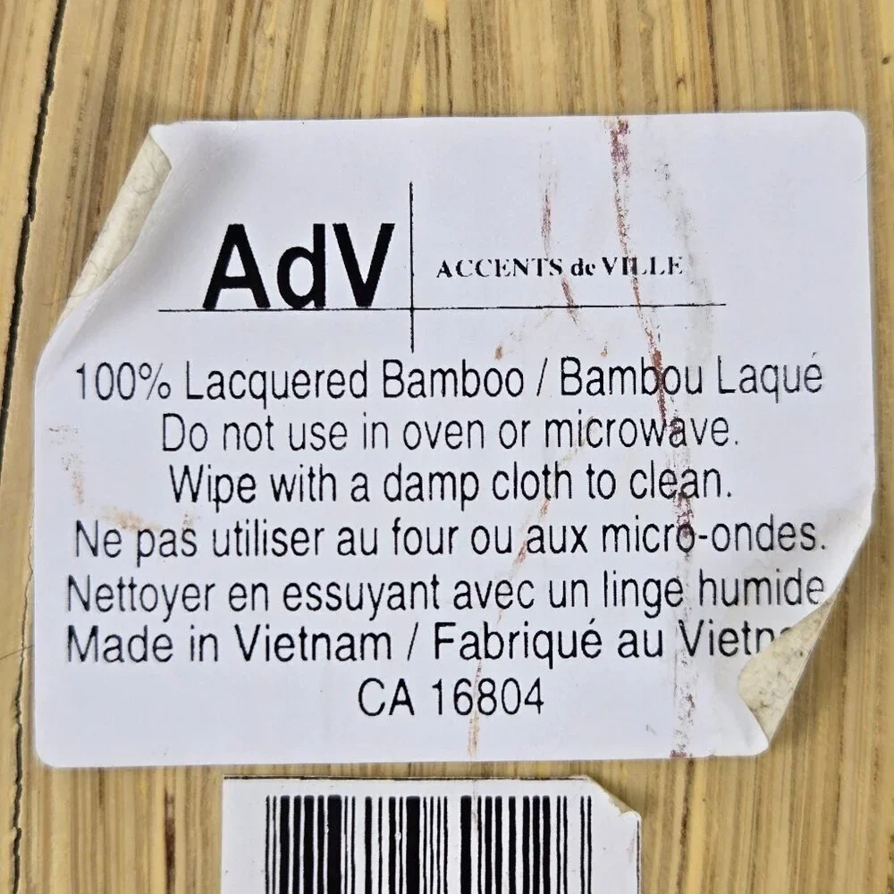 ADV Accents de Ville 100% Lacquered Bamboo Oval Tray Cutout Handles Vietnam